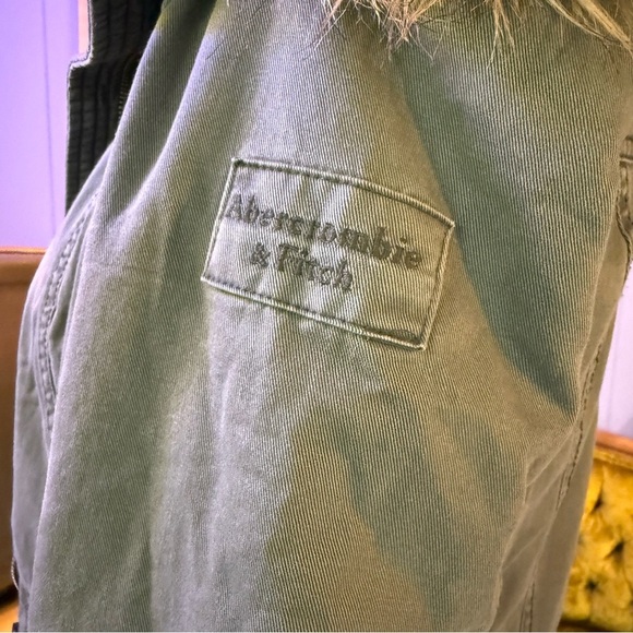 Vintage Y2K Abercrombie & Fitch Green Utility Sherpa Lined Fur Hood Jacket - Picture 7 of 12